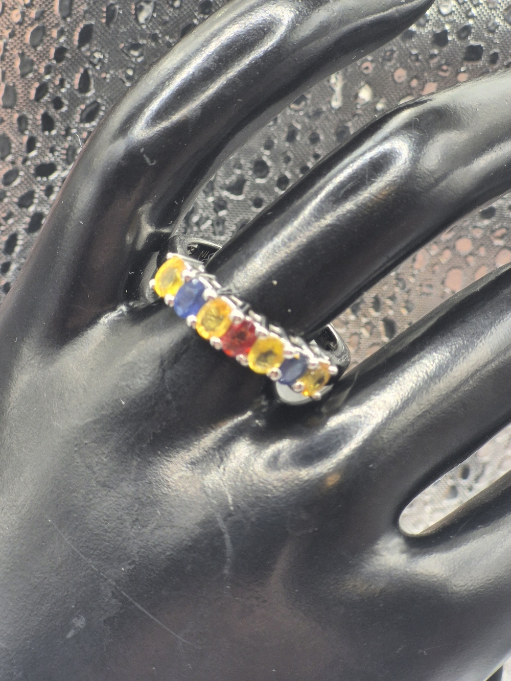 Multicolor Genuine Sapphires Eternity Band, Yellow, Blue & Dark Pink